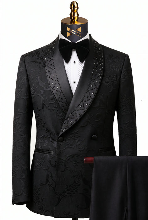 Carbon Prism - Black Jacquard & Diamond 2-Piece Tuxedo Set