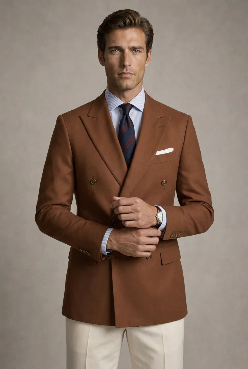 Brown Echelon brown double-breasted crest-button blazer - product image 7