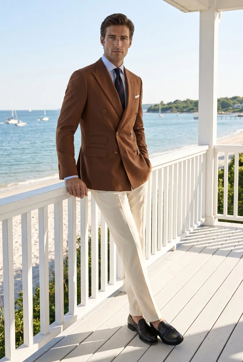 Brown Echelon brown double-breasted crest-button blazer - product image 1