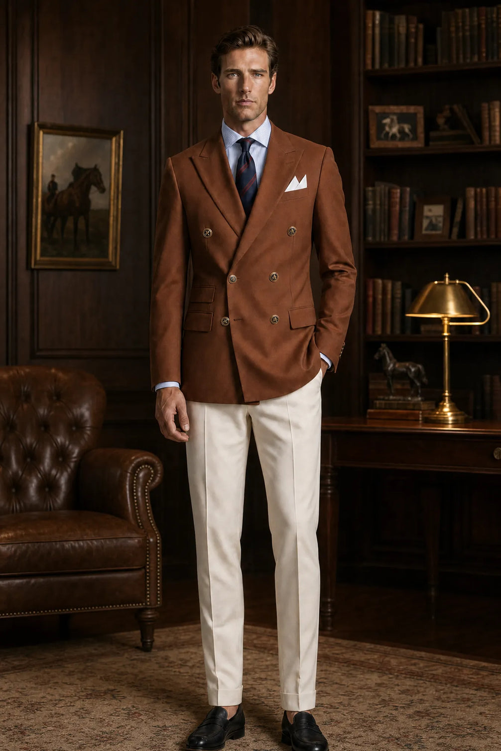 Brown Echelon brown double-breasted crest-button blazer - product image 3