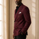 Merlot Echelon - Burgundy Double-Breasted Crest-Button Blazer