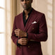 Merlot Echelon - Burgundy Double-Breasted Crest-Button Blazer