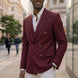 Merlot Echelon - Burgundy Double-Breasted Crest-Button Blazer