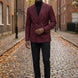 Merlot Echelon - Burgundy Double-Breasted Crest-Button Blazer