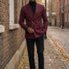 Merlot Echelon - Burgundy Double-Breasted Crest-Button Blazer