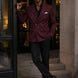 Merlot Echelon - Burgundy Double-Breasted Crest-Button Blazer