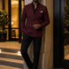 Merlot Echelon - Burgundy Double-Breasted Crest-Button Blazer