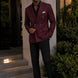 Merlot Echelon - Burgundy Double-Breasted Crest-Button Blazer