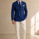 Azure Echelon - Blue Double-Breasted Crest-Button Blazer