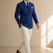 Azure Echelon - Blue Double-Breasted Crest-Button Blazer