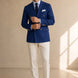 Azure Echelon - Blue Double-Breasted Crest-Button Blazer