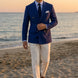 Azure Echelon - Blue Double-Breasted Crest-Button Blazer