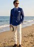 Azure Echelon - Blue Double-Breasted Crest-Button Blazer