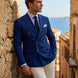 Azure Echelon - Blue Double-Breasted Crest-Button Blazer