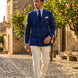 Azure Echelon - Blue Double-Breasted Crest-Button Blazer