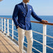 Azure Echelon - Blue Double-Breasted Crest-Button Blazer