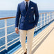 Azure Echelon - Blue Double-Breasted Crest-Button Blazer