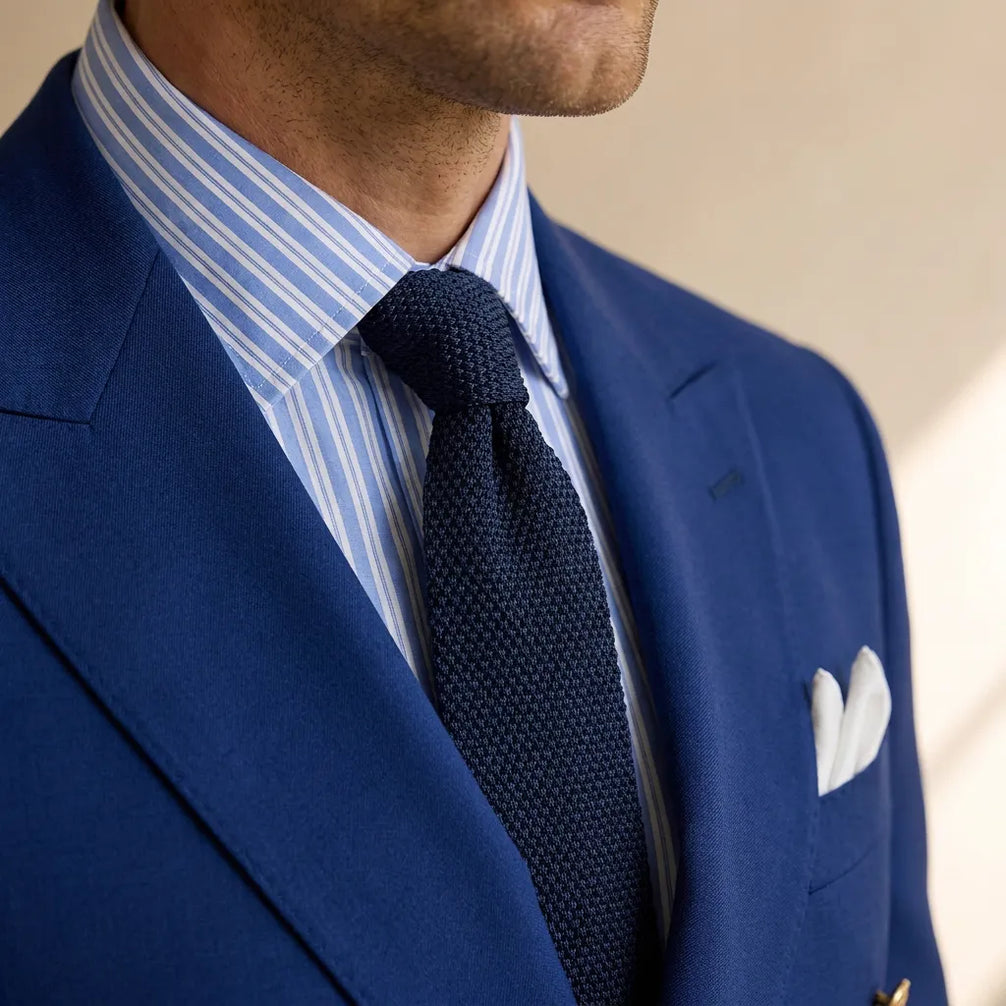Azure Echelon - Blue Double-Breasted Crest-Button Blazer
