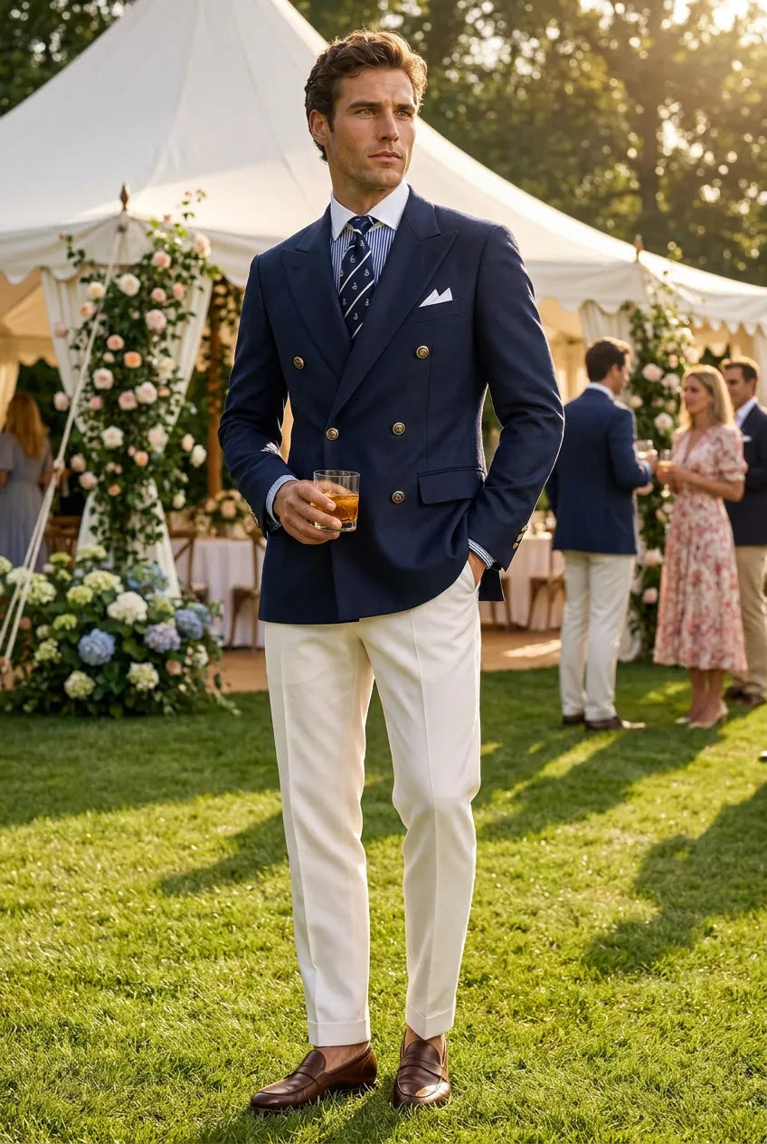 Admiral Echelon - Navy Double-Breasted Crest-Button Blazer