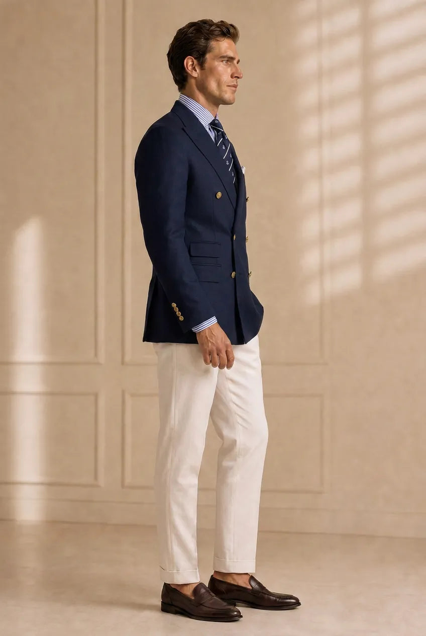 Admiral Echelon - Navy Double-Breasted Crest-Button Blazer