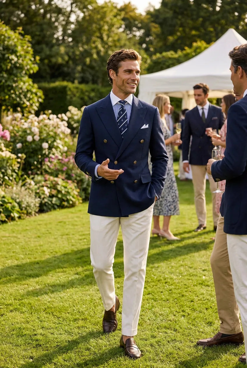 Admiral Echelon - Navy Double-Breasted Crest-Button Blazer