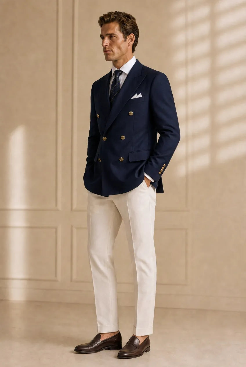 Admiral Echelon - Navy Double-Breasted Crest-Button Blazer