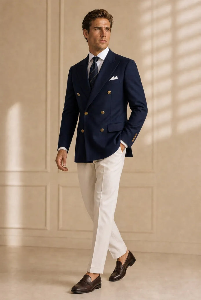 Admiral Echelon - Navy Double-Breasted Crest-Button Blazer