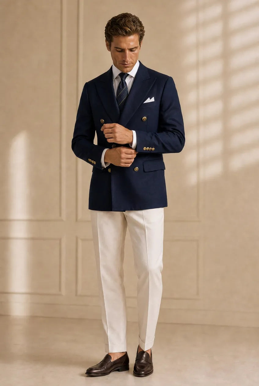 Admiral Echelon - Navy Double-Breasted Crest-Button Blazer