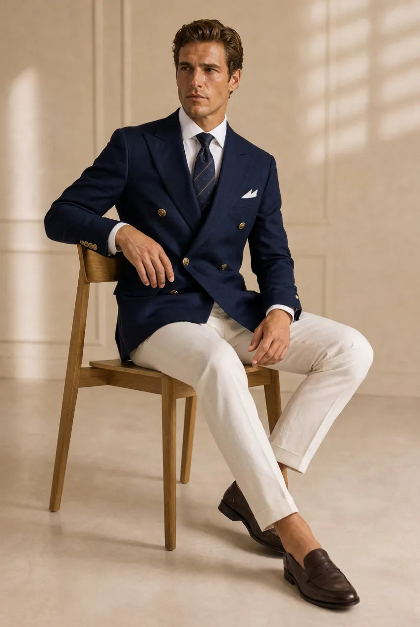 Admiral Echelon - Navy Double-Breasted Crest-Button Blazer