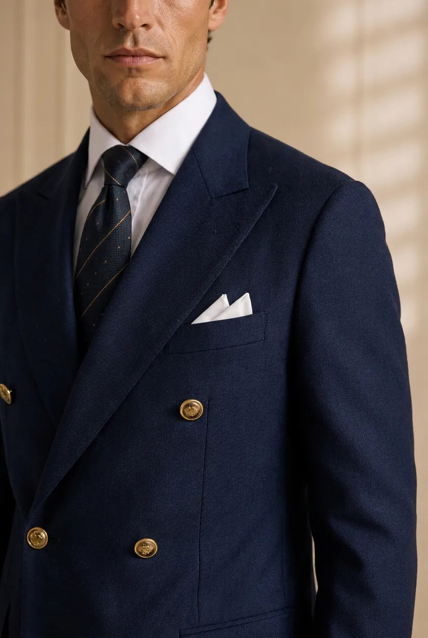 Admiral Echelon - Navy Double-Breasted Crest-Button Blazer