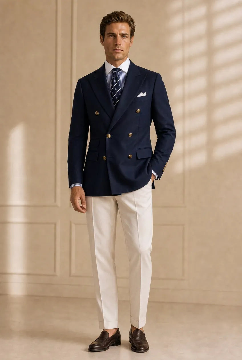 Admiral Echelon - Navy Double-Breasted Crest-Button Blazer