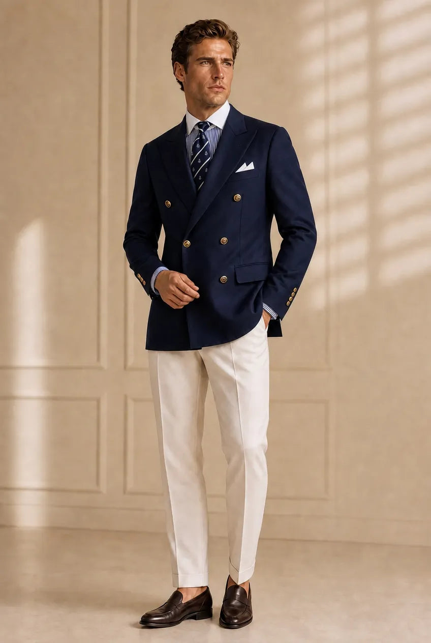 Admiral Echelon - Navy Double-Breasted Crest-Button Blazer