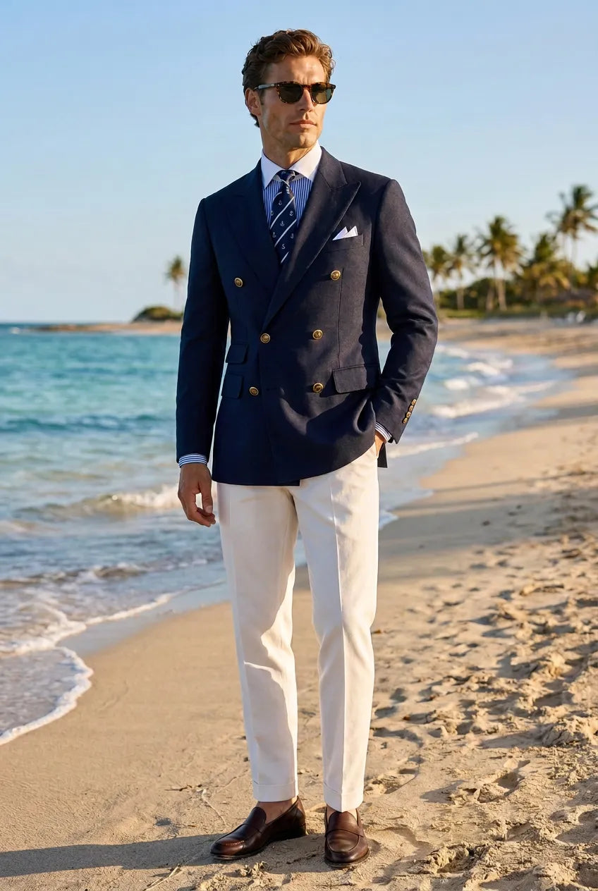 Admiral Echelon - Navy Double-Breasted Crest-Button Blazer