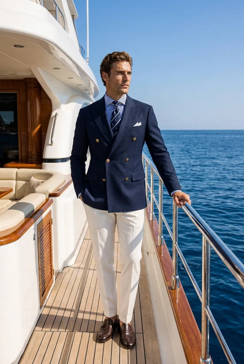 Admiral Echelon - Navy Double-Breasted Crest-Button Blazer