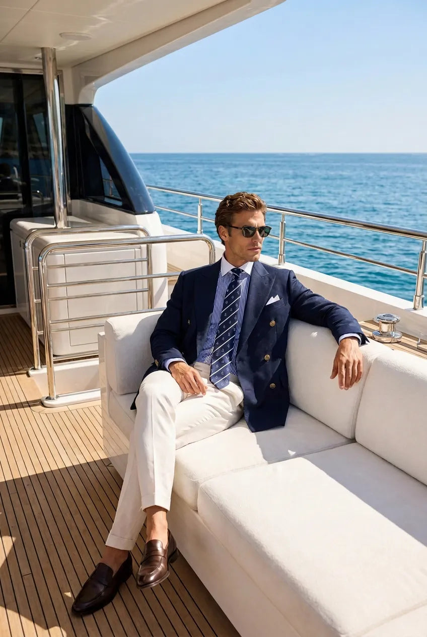 Admiral Echelon - Navy Double-Breasted Crest-Button Blazer