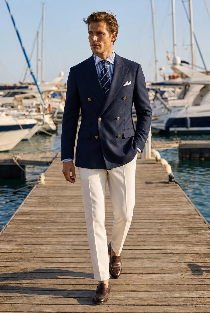 Admiral Echelon - Navy Double-Breasted Crest-Button Blazer
