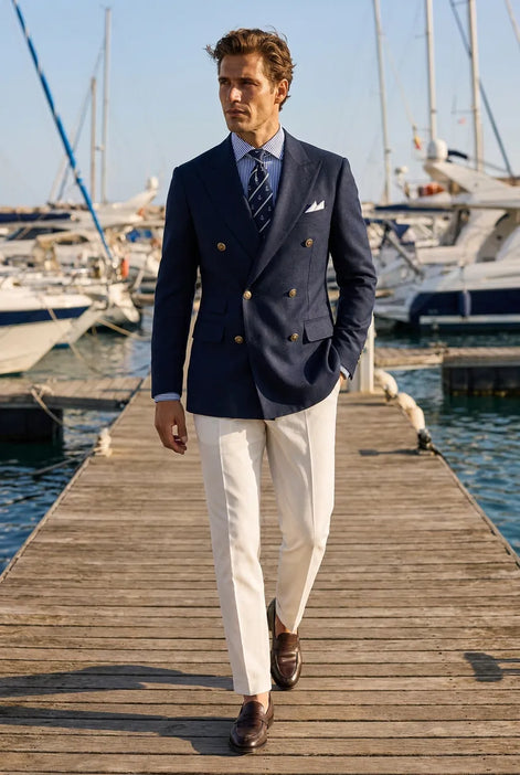 Admiral Echelon - Navy Double-Breasted Crest-Button Blazer