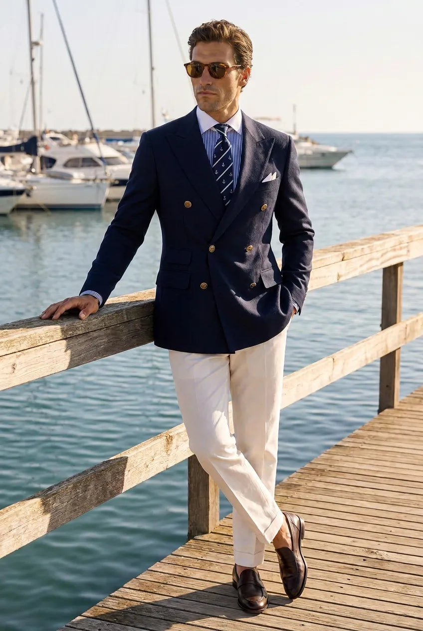 Admiral Echelon - Navy Double-Breasted Crest-Button Blazer