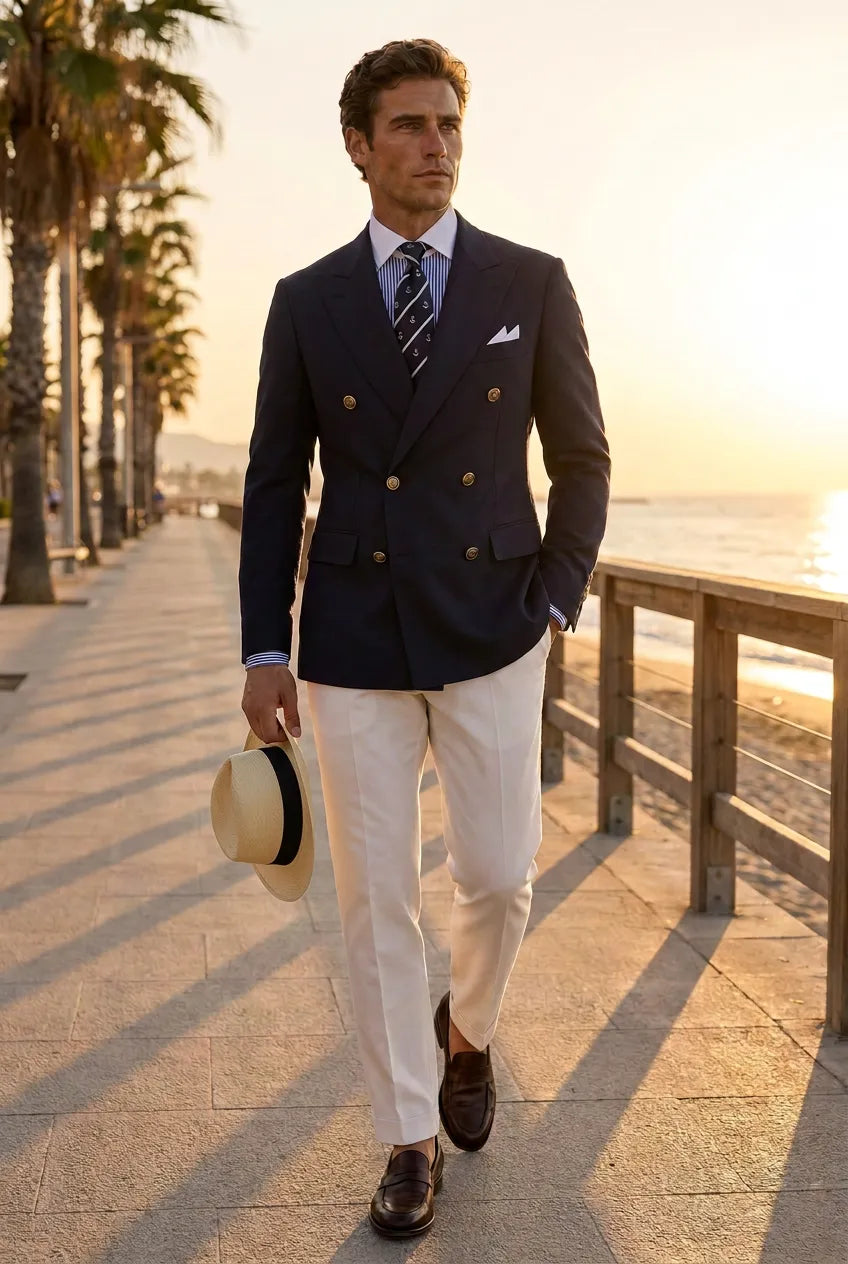Admiral Echelon - Navy Double-Breasted Crest-Button Blazer