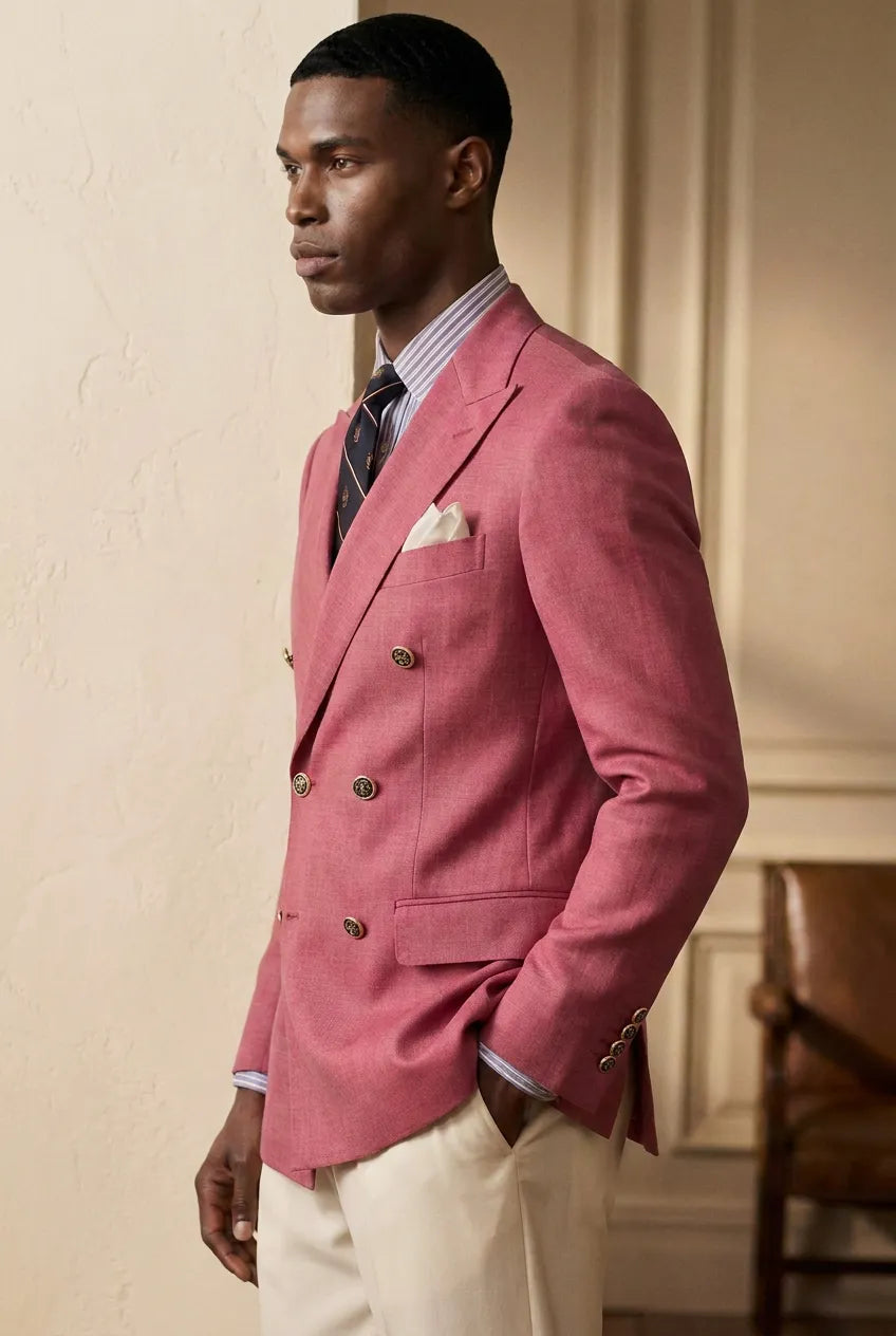 Rosewood Echelon - Rosewood Pink Double-Breasted Crest-Button Blazer