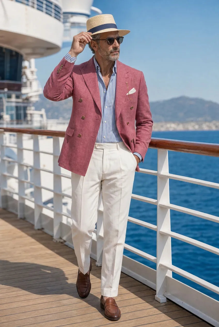 Rosewood Echelon - Rosewood Pink Double-Breasted Crest-Button Blazer