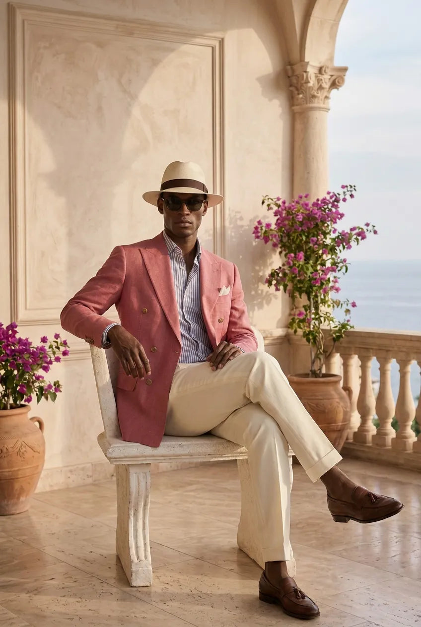 Rosewood Echelon - Rosewood Pink Double-Breasted Crest-Button Blazer