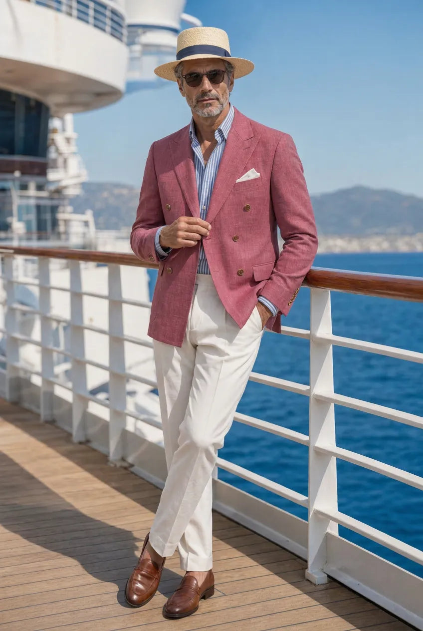 Rosewood Echelon - Rosewood Pink Double-Breasted Crest-Button Blazer