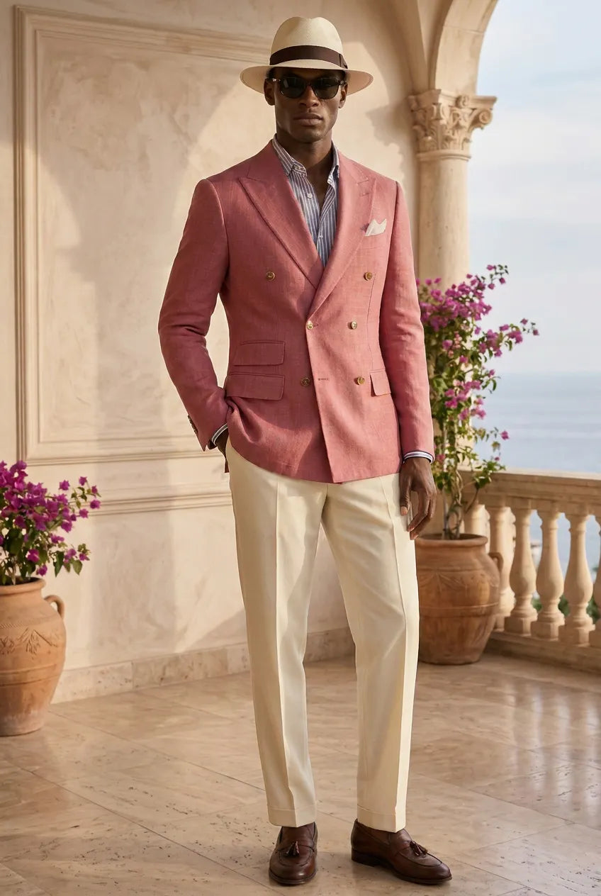 Rosewood Echelon - Rosewood Pink Double-Breasted Crest-Button Blazer