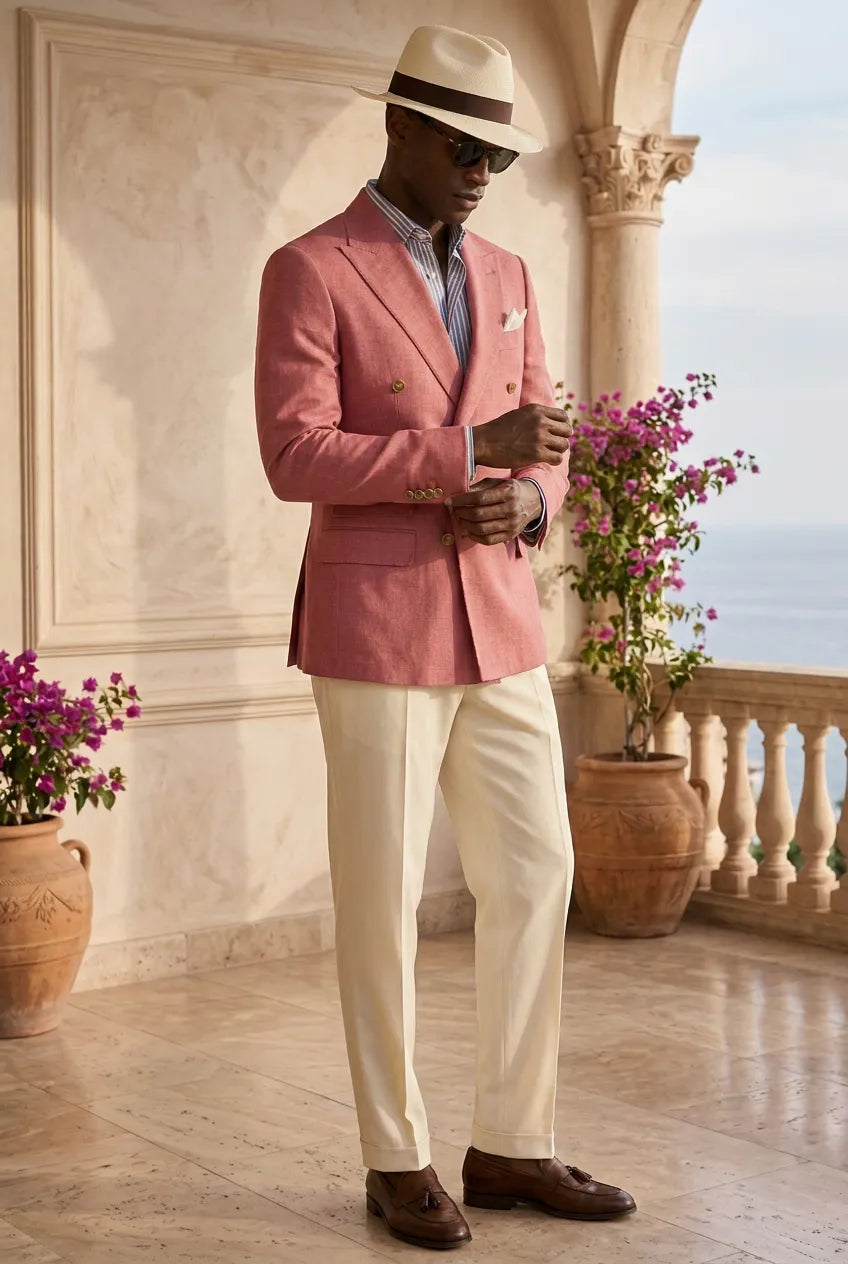 Rosewood Echelon - Rosewood Pink Double-Breasted Crest-Button Blazer