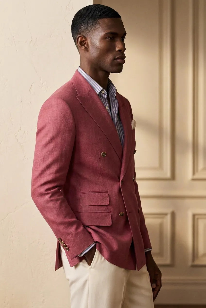 Rosewood Echelon - Rosewood Pink Double-Breasted Crest-Button Blazer