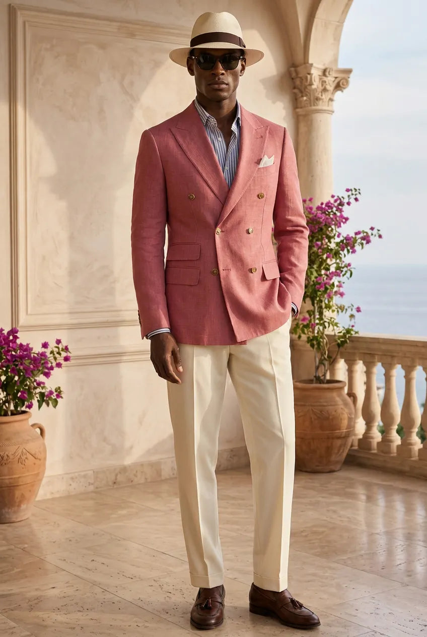 Rosewood Echelon - Rosewood Pink Double-Breasted Crest-Button Blazer