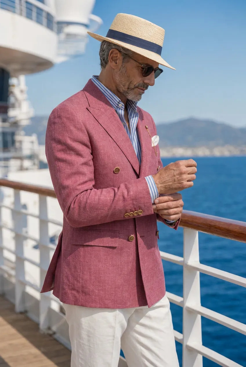 Rosewood Echelon - Rosewood Pink Double-Breasted Crest-Button Blazer