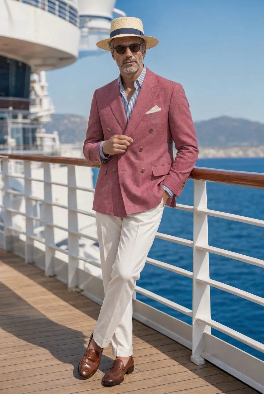 Rosewood Echelon - Rosewood Pink Double-Breasted Crest-Button Blazer