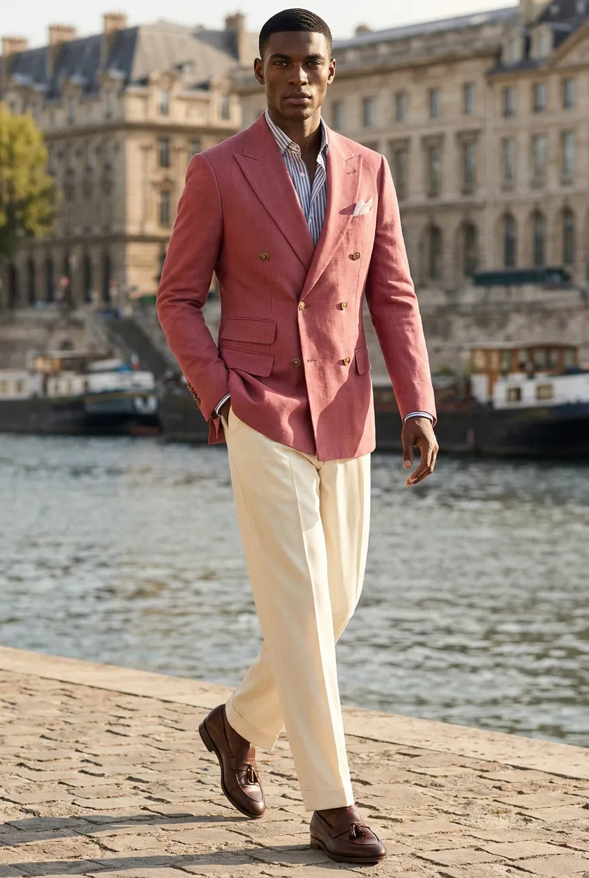 Rosewood Echelon - Rosewood Pink Double-Breasted Crest-Button Blazer